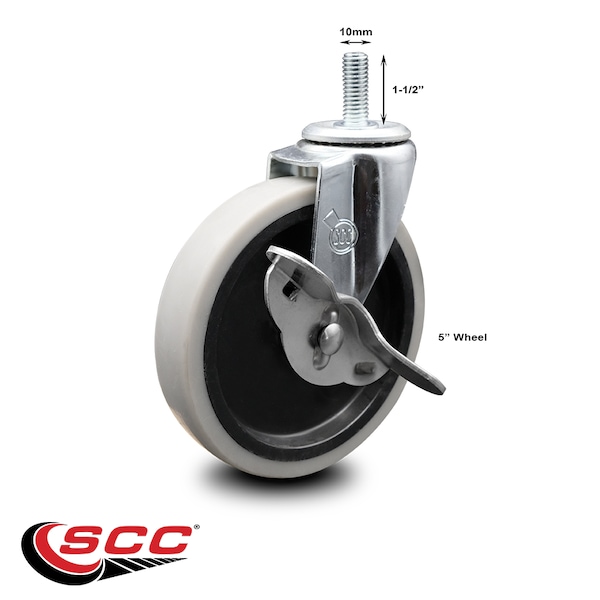 5 Inch Thermoplastic Rubber Wheel 10mm Threaded Stem Caster with Brake SCC